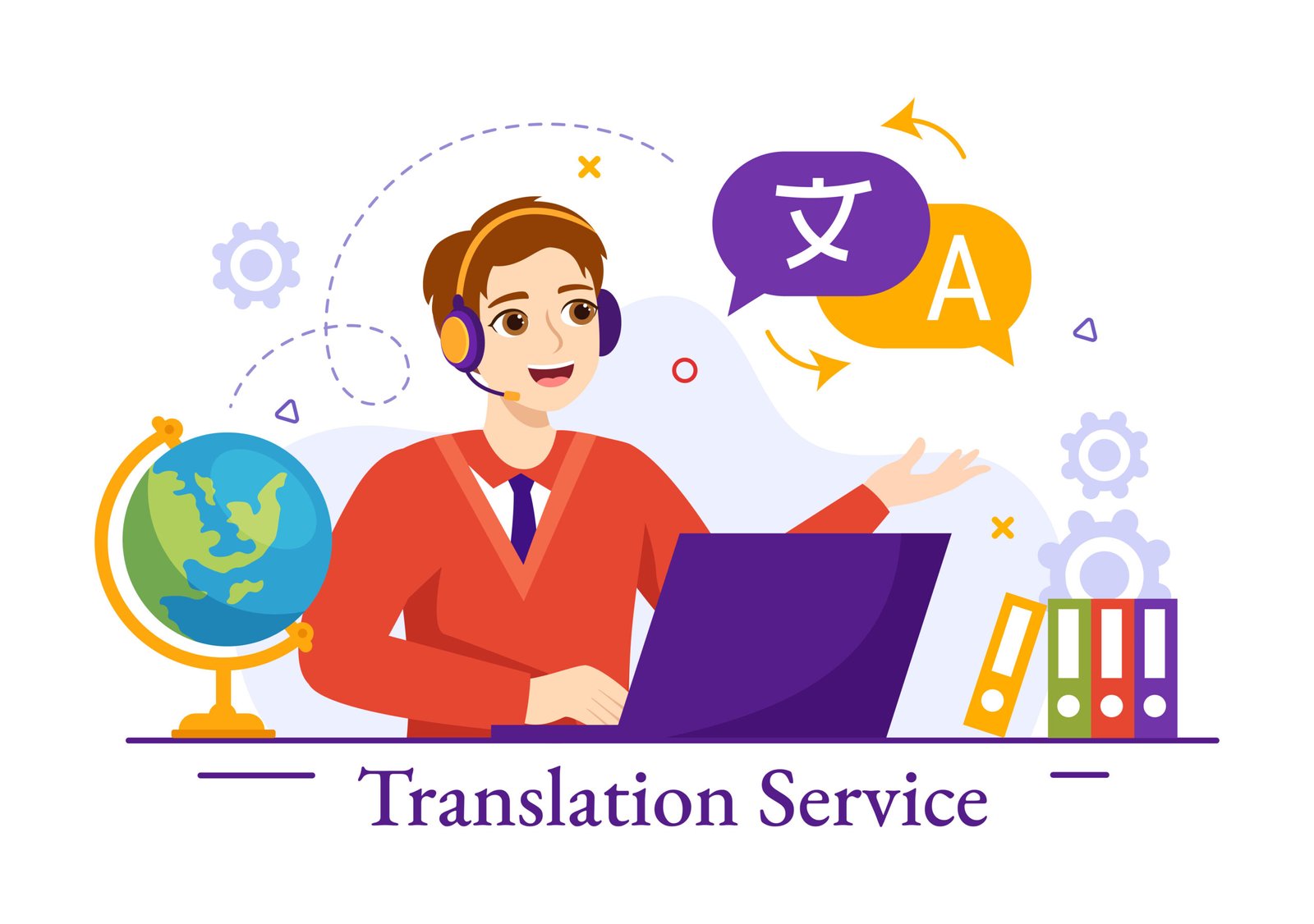 Translator Service Vector Illustration with Language Translation Various Countries and Multilanguage Using Dictionary in Hand Drawn Templates